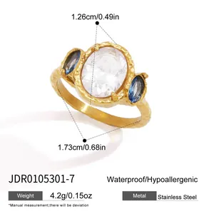 Detailed measurements and specifications of the vintage zircon stainless steel ring