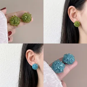Boucles d'Oreilles Clous en Perles de Cristal de Verre Faites à la Main pour Femmes Design de Niche Bijoux Bleu Vert