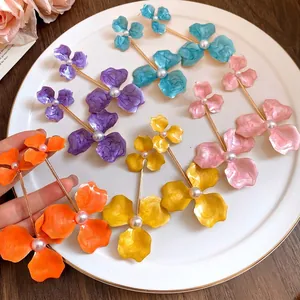 Damen Mode Emaille Blume Ohrringe Mit Stahlstift Übergroße Künstliche Perlen Ohrstecker Für Party Täglich Schmuck
