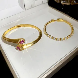 Elegante set bracciale rigido a goccia in zircone placcato oro 18k e bracciale tennis