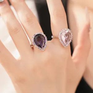 Elegant pear-shaped zircon ring set in vintage palace style with silver finish