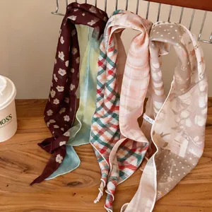 Eleganti sciarpe a nastro in chiffon floreali e a quadri per donna in stili dolci
