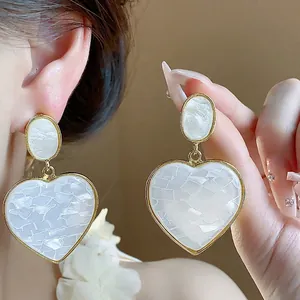 Resin Heart Pendant Stud Earrings With Silver Earring Post Gold Plated Marble Texture Fashion Jewelry For Women