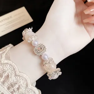 Bracciale romantico con perline viola stile francese, cristalli e fiocco per donna.