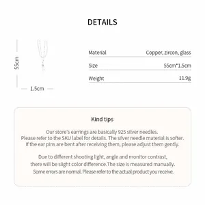 Comprehensive detail view showing materials and size specifications for the zircon necklace.