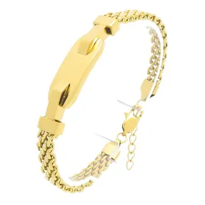 Luxurious golden stainless steel mesh bracelet featuring a polished engravable ID plate