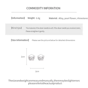 Detail view showing measurements for sweet pearl flower and rhinestone ear buckles