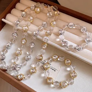 Luxury Rhinestone Beaded Round Necklace For Women Fashion Gold Silver Plated Alloy Glass Crystal Clavicle Chain Jewelry