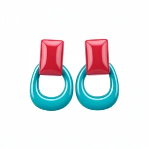 Dopamine style red and turquoise resin drop earrings with a minimalist geometric design.