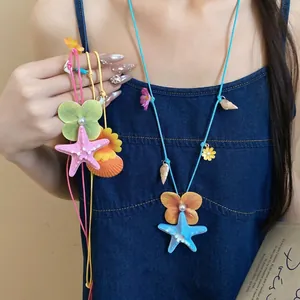 Handmade starfish and shell flower pendant necklace for niche beach vacation style
