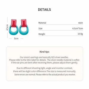Technical specifications and dimensions for these colorful resin earrings with 925 silver needles
