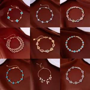 Korean Sweet Alloy Colorful Waterdrop Zirconia Link Bracelet For Women Dopamine High Shine Heart Pendant Fashion Jewelry