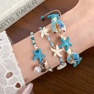 Sea Beach Vacation Style Shell Starfish Bracelet For Women Vintage Elegant Artificial Pearl Beaded Bracelet Summer Jewelry