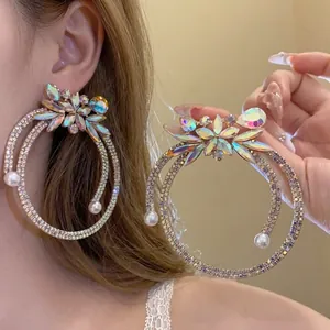 Vintage Exquisite Rhinestone Inlaid Waterdrop Artificial Pearl Drop Earrings Copper With Silver Earring Post For Women Luxury Jewelry