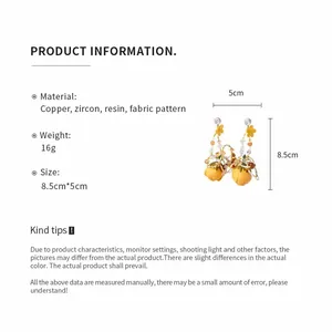 Dimensions et spécifications détaillées pour boucles d'oreilles fleurs en tissu jaune