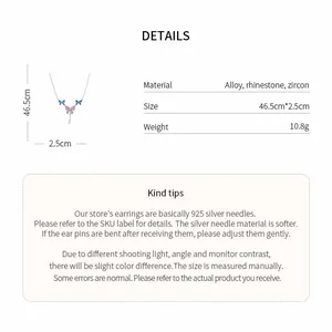 Detail info chart for butterfly pendant necklace showing material, size, and weight.