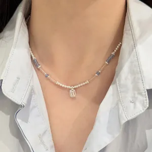 Light Luxury Vacation Beaded Necklace for Women Artificial Pearl Rhinestone Clavicle Chain Elegant Summer Niche Jewelry Gift