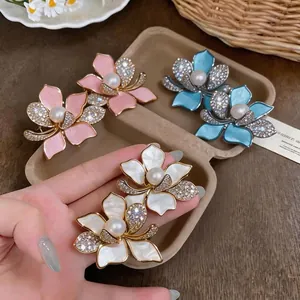 18K Gold Plated Zirconia Flower Stud Earrings with 925 Sterling Silver Post Artificial Pearl Elegant Niche Floral Earrings Women Party Wedding Jewelry