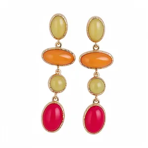 Vintage resin oval drop earrings with minimalist colorful geometric design for women