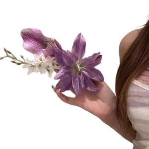 Elegant handmade purple lily flower hair clip perfect for traditional Chinese hairstyles