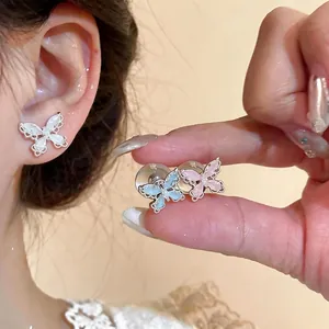 Koreanische Süße Schmetterling Ohrstecker Mit 925 Sterlingsilber Stift Eingelegter Zirkonia Exquisiter Leichter Luxusschmuck Für Damen