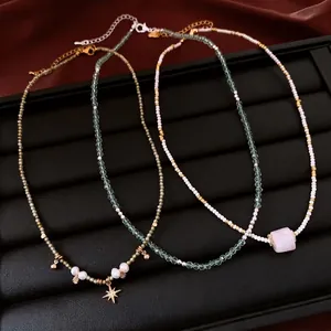 Handmade Beaded Necklace For Women Colorful Zirconia Star Pendant Sugar Cube Stone Choker Fashion Jewelry Accessory