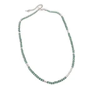Dainty handmade green beaded necklace with silver spacers and an adjustable clasp