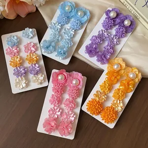 Pendientes de Botón de Flor Perla Artificial Set Poste de Plata de Ley 925 Elegante Multicolor Joyería de Moda para Mujer
