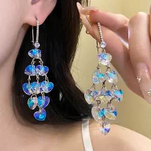 Πολυτελή Σκουλαρίκια με Φούντα σε Σχήμα Καρδιάς από Κράμα Με Γυάλινο Κρύσταλλο και Ένθετο Στρας Κρεμαστά Σκουλαρίκια για Γυναικεία Κοσμήματα Δώρο