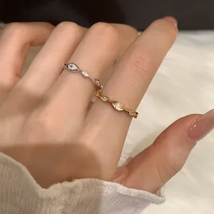 Vintage Zirkonia Ovaler Offener Ring Für Damen Minimalistisch Verstellbarer Kupferfingerring Mode-Pendler Handschmuck Silber Gold