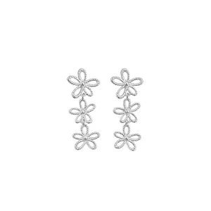 Elegant silver-toned hollow flower drop earrings with minimalist floral design