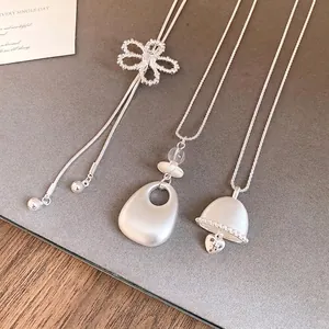 Fashion Alloy Rhinestone Hollow Flower Pendant Necklace For Women Long Sweater Chain Minimalist Adjustable Slider Jewelry