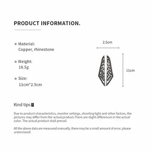Fiche d'information sur les boucles d'oreilles à pompons en strass, dimensions 11x2,5 cm