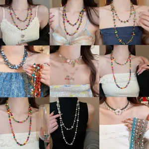 Vintage Niche Design Butterfly Flower Necklace Heart Crystal Beaded Clavicle Chain Alloy Artificial Pearl Jewelry For Women Party