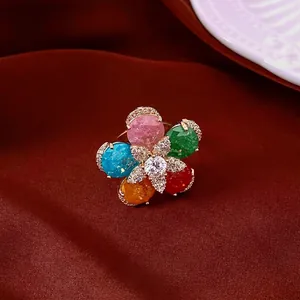 Elegant 18k gold plated zircon flower open ring featuring vibrant multi-color gemstones