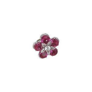 Elegant 18k gold plated flower ring featuring vibrant pink and white zircon stones