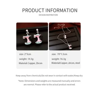 Detailed product information for the zircon enamel apple and cat necklace and earrings set
