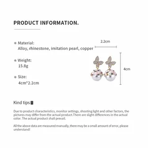 Detailed size and material specifications for elegant butterfly pearl earrings