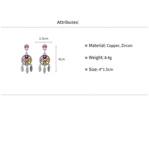 Vintage court style floral tassel earrings featuring zircon stones and product specifications