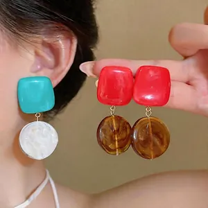 Korean Style Geometric Resin Drip Oil Stud Earrings With 925 Sterling Silver Earring Post Fashion Elegant Women Jewelry