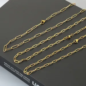 High-quality minimalist gold titanium steel paperclip link chain necklace for unisex