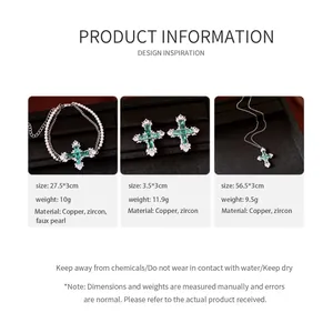 Product specification details for green cross zircon necklace, bracelet and earrings