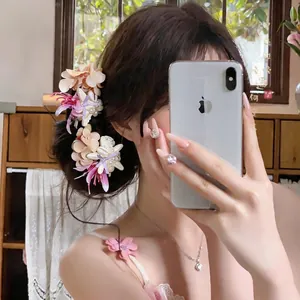Beach Resort Style Fabric Flower Duckbill Hair Clip Shell Starfish Artificial Pearl Summer Side Clip Hair Accessory For Women