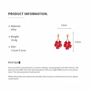 Detailed product info for vintage red oil-drip flower drop earrings with dimensions