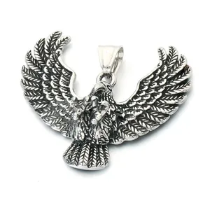 Vintage stainless steel flying eagle necklace pendant for men with intricate feather detail