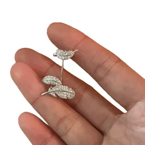 Elegant Korean style zircon feather ear cuff with shimmering crystal paved design