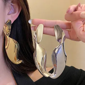 Vintage Twisted Geometric Drop Earrings For Women High Polish Metallic Liquid Gold Silver Steel Earring Post Jewelry