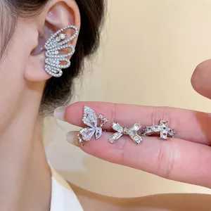 Koreanischer Exquisiter Zirkonia Schleife Ohrmanschette Ohne Piercing Schmetterling Ohrringe Kupfer Eingelegter Zirkonia Schmuck