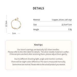 Detailed specification view of the zircon and cat's eye oval bracelet with size and weight.
