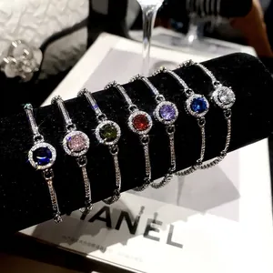Vintage Luxury Round Zirconia Bracelet Women Elegant Copper Inlaid Shine Tennis Chain Bracelet Daily Party Jewelry Gift